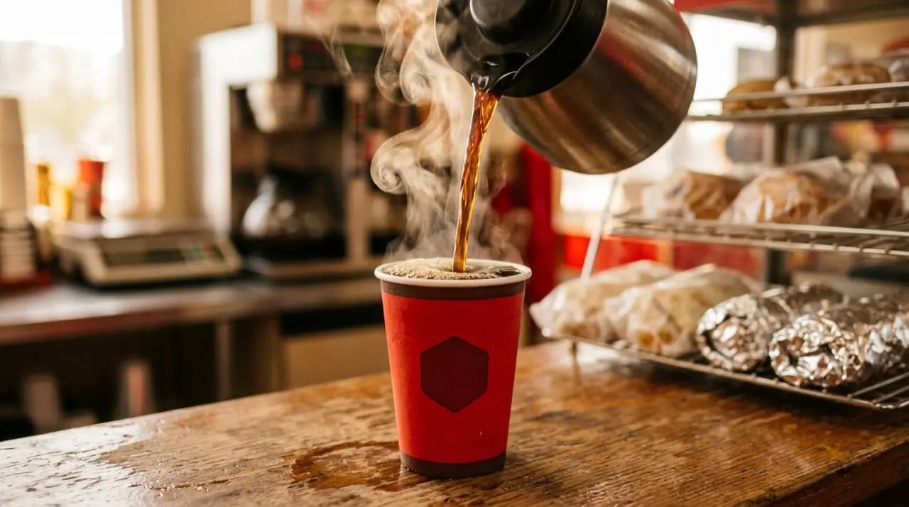Café Milo recién servido con burritos